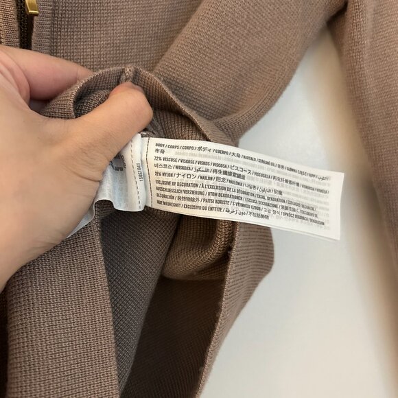 Abercrombie & Fitch Notch Neck Zip Up Slim Ribbed Stretchy Top Tan Beige Size M - Picture 7 of 8